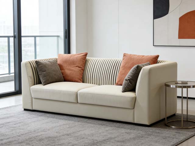 Contemporary Two-Seat Upholstered Sofa with Contrast Throw Pillows