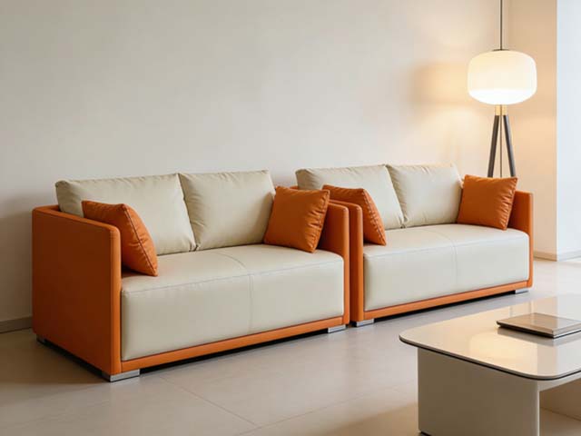 Two-Tone Orange and Cream Modular 2-Piece Office/Reception Sofa Set