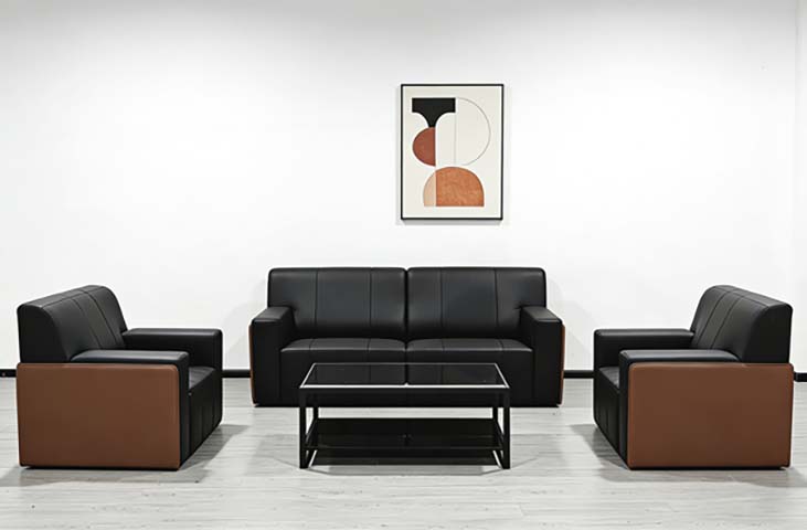 3+1+1 Leather Office Reception Sofa Set with Matching Coffee Table