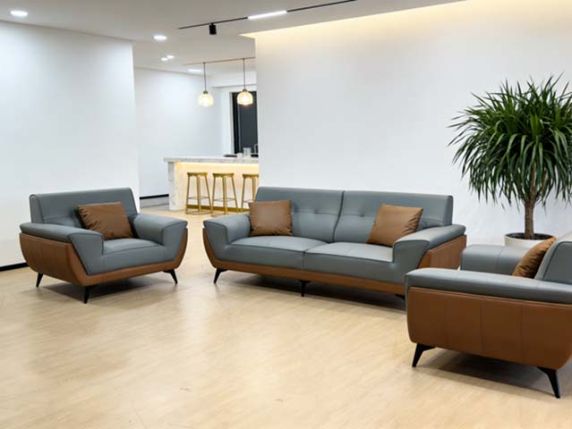 4-Piece Two-Tone Gray and Cognac Upholstered Office Reception Sofa Set