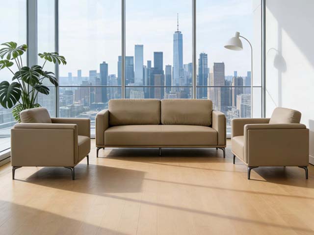 3-Piece Modern Business Reception Sofa Set (2-Seater Loveseat + 2 Single Armchairs)