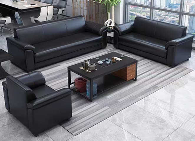Black Faux Leather 3+2+1 Office Reception Sofa Set