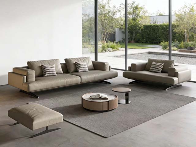 Modern Minimalist Leather Upholstered Living Room Sofa Set