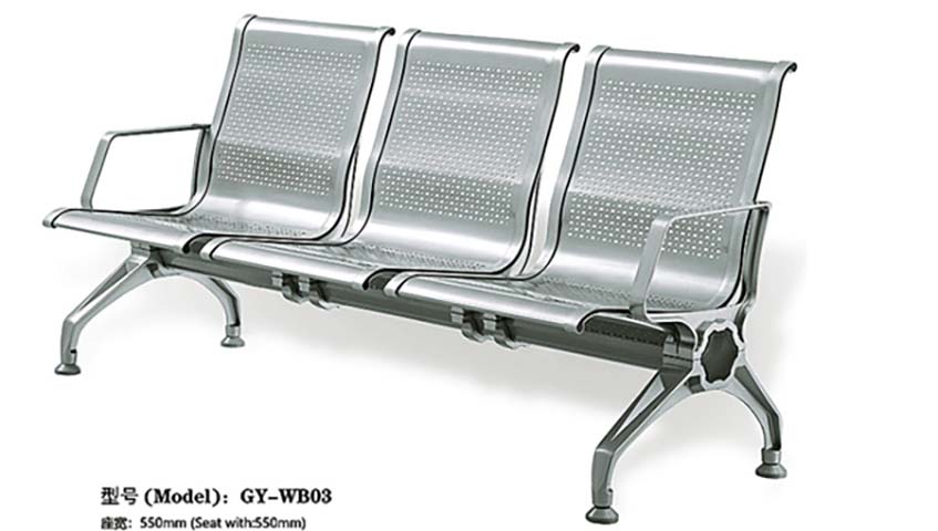 3-Seater All-Metal Perforated Public Waiting Bench with Armrests