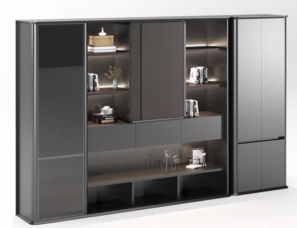 Modern Modular Office Credenza and Display Storage Cabinet with Integrated Lighting