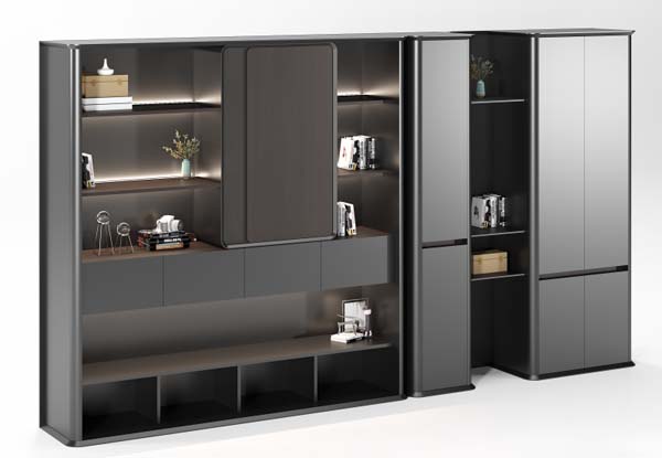 Modern L-shaped Executive Office Storage Cabinet with Integrated Display and Filing Compartments