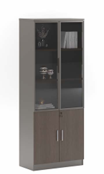 2-Door Upper Glass Lower Wood Tall Office Storage Cabinet
