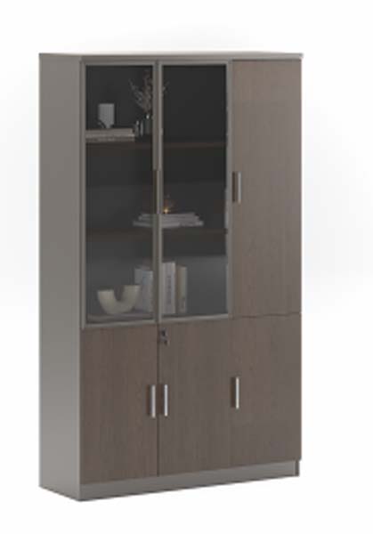5-Door Freestanding Office Storage Cabinet with Upper Glass Display Section