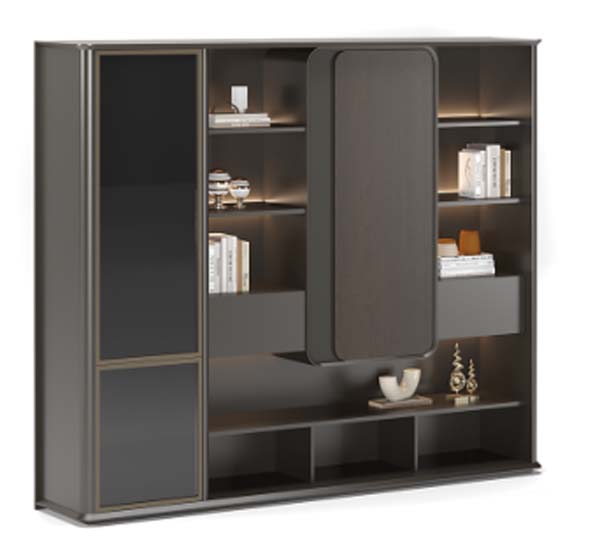 Contemporary Dark Grey Executive Office Display Bookcase with Integrated LED Lighting