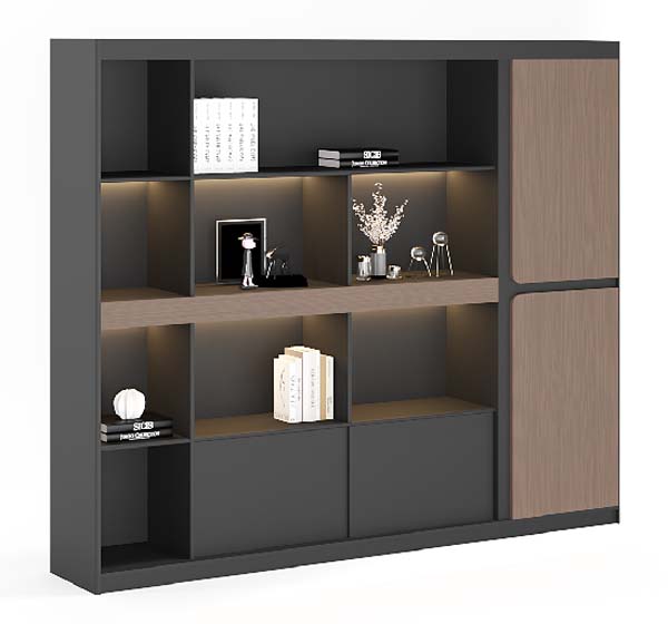 Modern Two-Tone Office Filing & Display Cabinet with Integrated LED Lighting