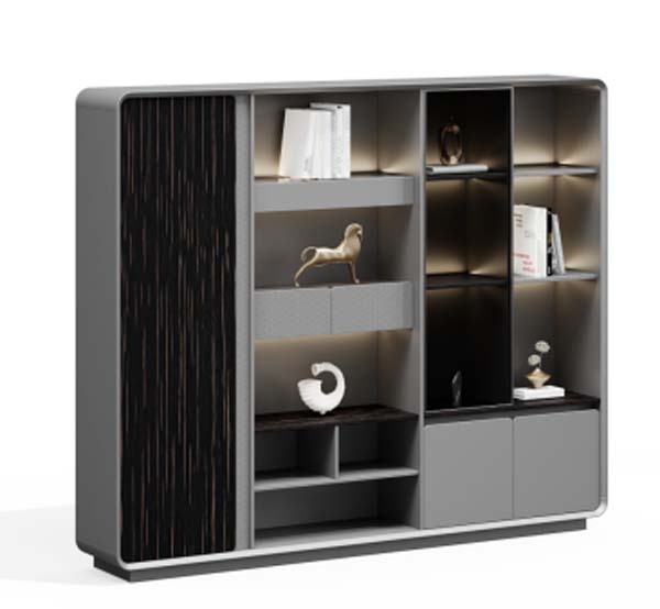Contemporary Executive Office Display Storage Cabinet with Integrated LED Lighting