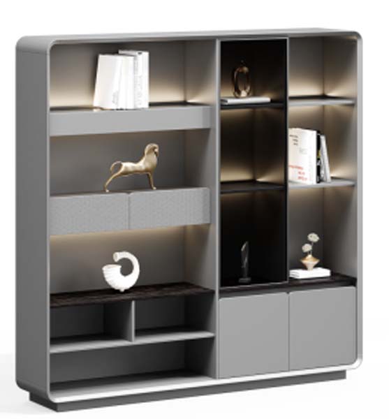 Modern Lighted Open Display Cabinet with Closed Storage
