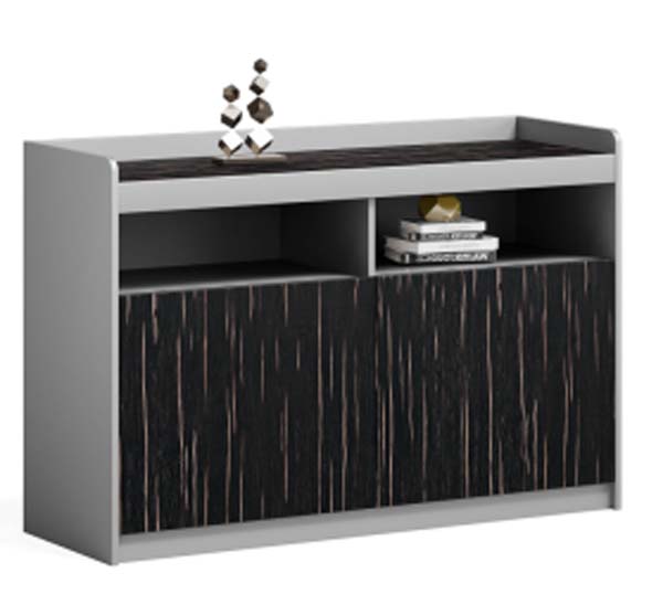 Modern 2-Door Office Storage Credenza with Open Cubbies