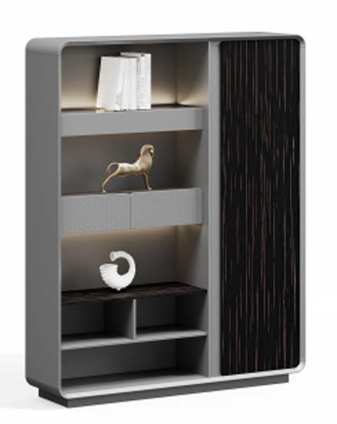 Modern Luxury Tall Display Cabinet with Integrated LED Lighting and Sliding Door Storage