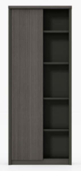 2-Tone Dark Grey Tall Sliding Door Storage Cabinet with Open Shelving