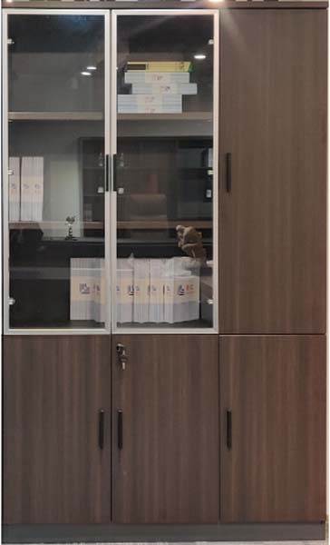 Five-Door Office Storage Cabinet With Upper Glass Display Section