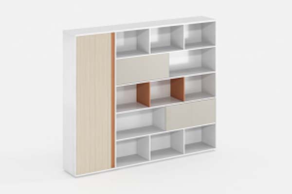 Modern Mixed Open and Closed Multi-Compartment Office Storage Bookcase with Sliding Door