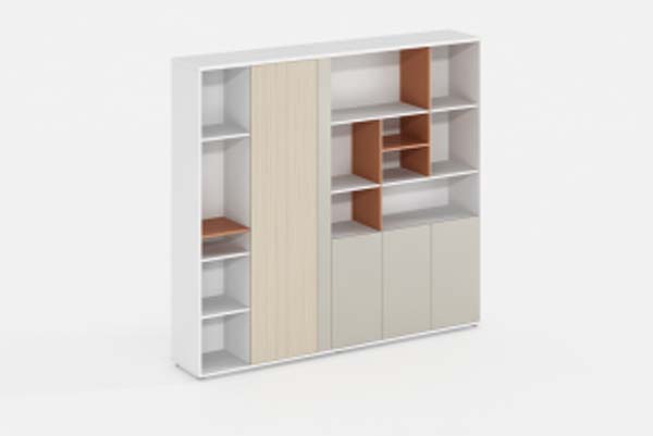 Modern Multi-Compartment Office Storage Cabinet with Sliding Door and Color-Blocked Dividers