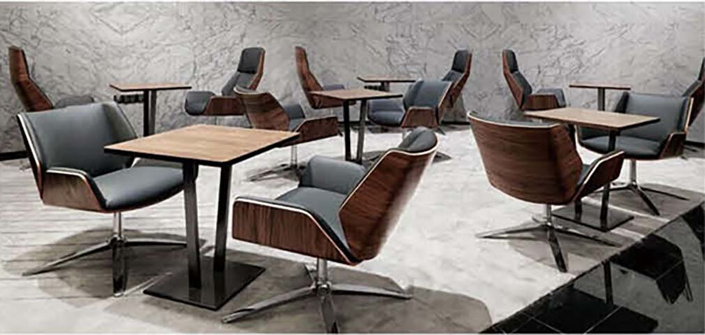 Walnut Veneer Upholstered Lounge Chair with Square Side Table Set