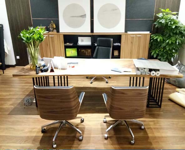 Live Edge Solid Wood Executive Conference Desk with Black Metal Slat Legs