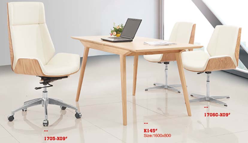 Light Oak Veneer Conference Desk 1600x800 with Matching Upholstered Office Chairs