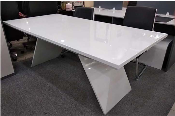 Gloss White Rectangular Office Conference Table with Angled Panel Supports