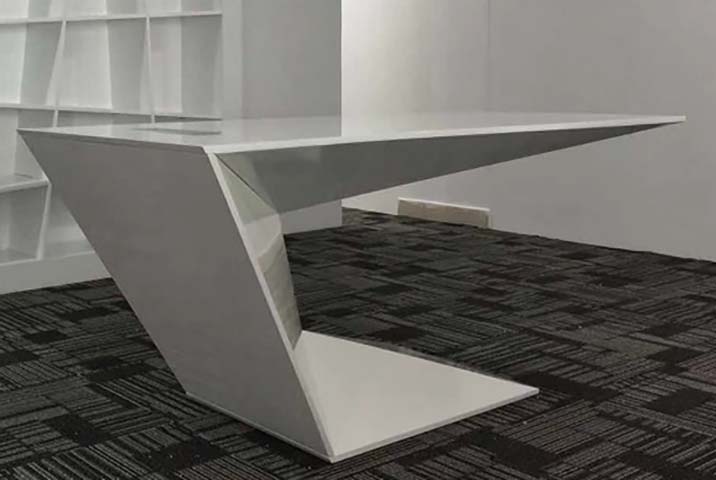Gloss White Geometric Z-Frame Executive Office Desk
