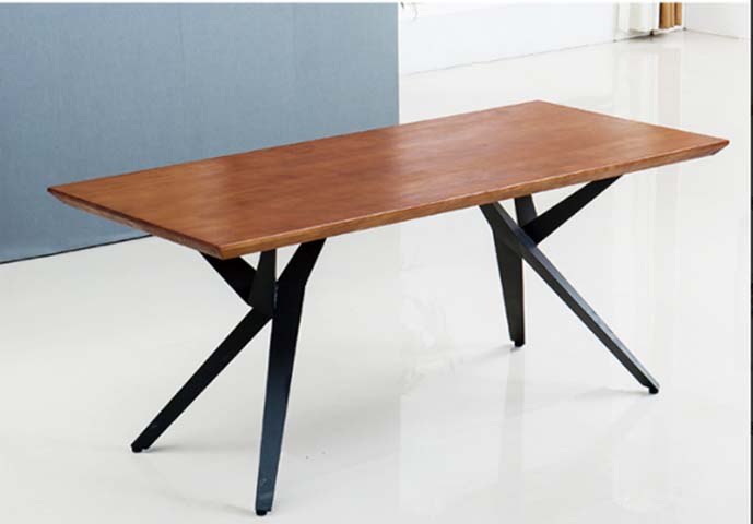Rectangular Walnut-Finish Dining Table with X-Shaped Black Metal Legs