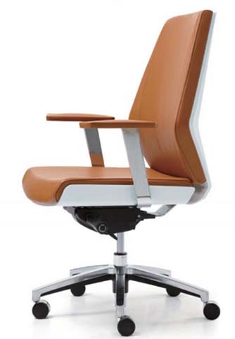 Mid-Back Cognac Leather Executive Swivel Office Chair with Fixed Armrests