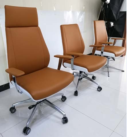 Cognac Faux Leather High-Back Executive Office Chair (Matching Mid-Back Variant Shown)