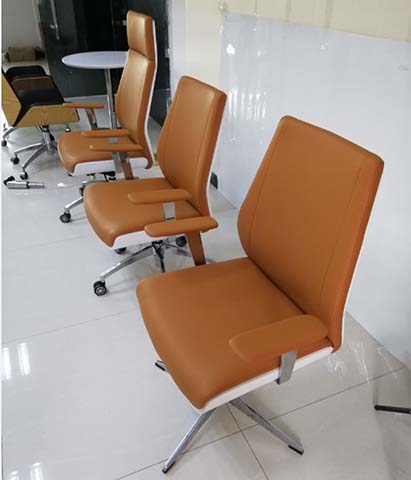 Camel Faux Leather Mid-Back Swivel Office Conference Chair with Chrome Cantilever Base