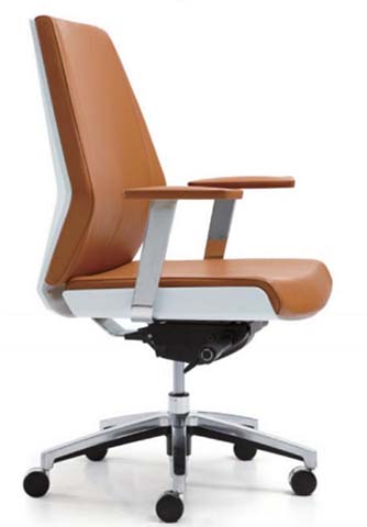 Mid-Back Cognac Leather Executive Office Chair with Polished Aluminum Base