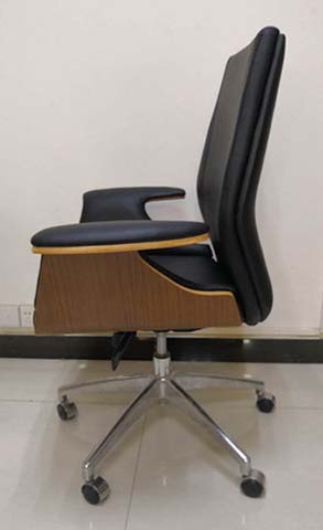Mid-Back Upholstered Swivel Office Chair with Wood Shell Accent