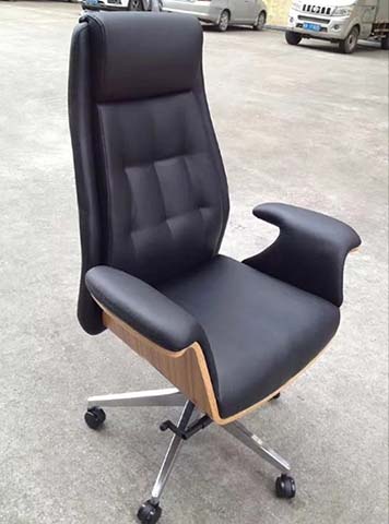 High-Back Padded Upholstered Office Chair with Wood Veneer Shell, Chrome Five-Star Base and Casters