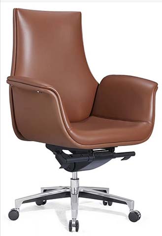 Mid-Back Brown Leather Executive Swivel Office Chair
