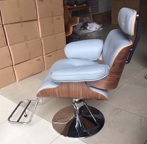 Pneumatic Height-Adjustable Salon Styling Chair with Curved Wood Shell
