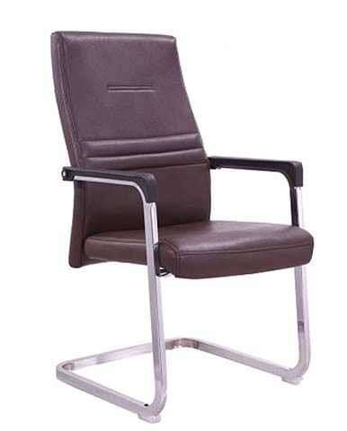 Brown Faux Leather Cantilever Conference Chair with Chrome Sled Base