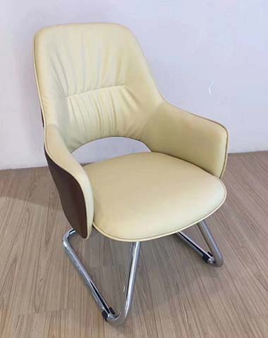 Cream PU Upholstered Cantilever Conference Armchair with Dark Side Panels and Chrome Sled Base