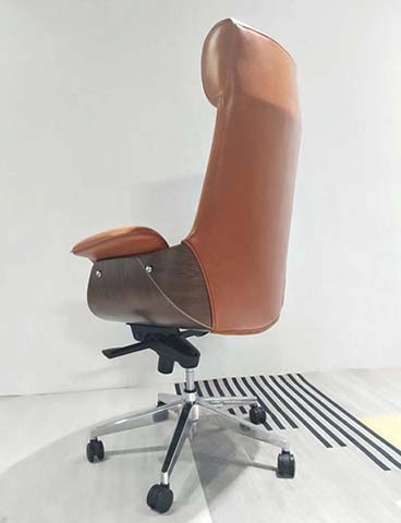 High Back Executive Leather Office Chair with Wood Accent Panel and Aluminum Base