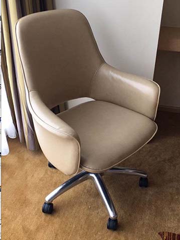 Beige Faux Leather Swivel Home Office Armchair with Chrome Caster Base