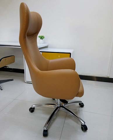 Tan Upholstered High-Back Executive Office Chair with Chrome 5-Star Base
