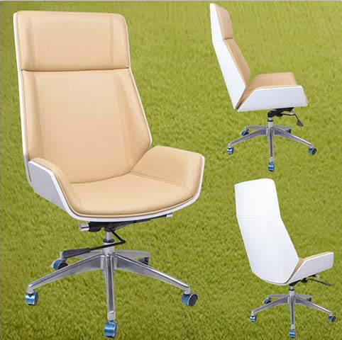 Mid-back Upholstered Swivel Executive Office Chair with White Shell and Chrome Base