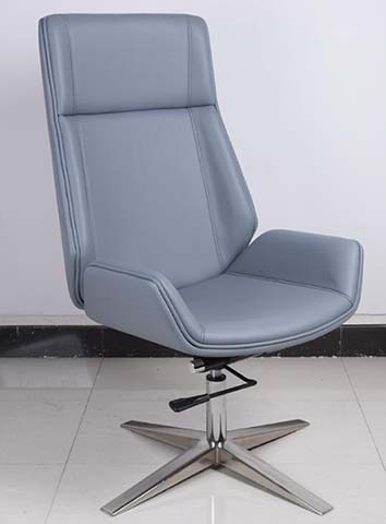 Armless Light Blue Upholstered Swivel Office Chair with 4-Star Polished Metal Base