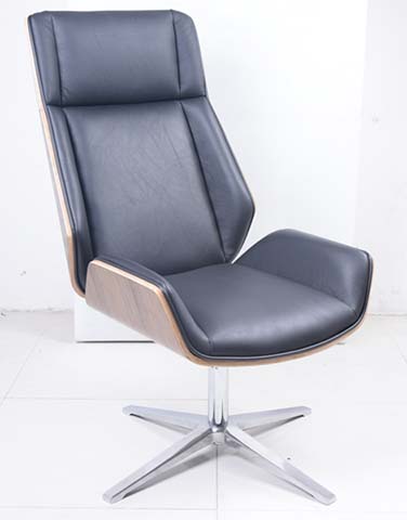 Armless High-Back Bentwood Shell Swivel Lounge Chair with Polished 4-Star Metal Base