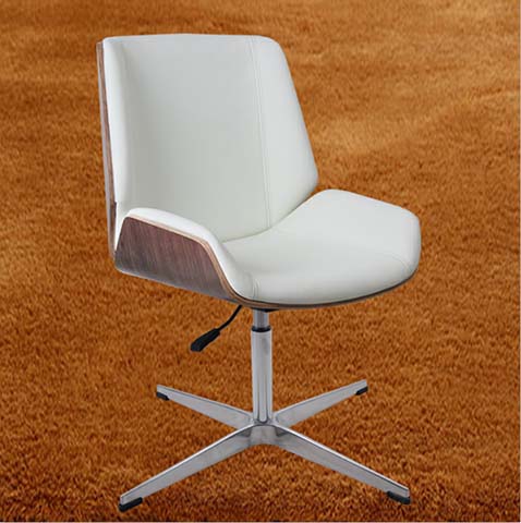 Armless Bentwood Trim White Faux Leather Swivel Height Adjustable Office Chair