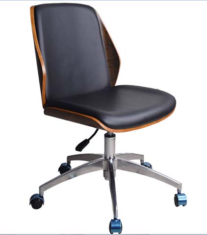 Armless Mid-Back Bentwood Office Task Chair with Black Upholstery
