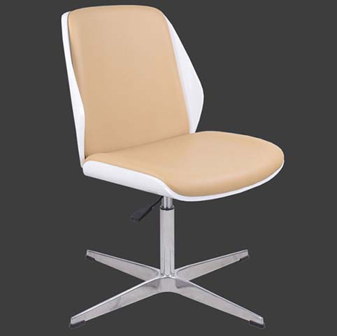 Modern Armless Height-Adjustable Swivel Office Chair with Beige Upholstery, White Shell and Polished Chrome 4-Star Fixed Base