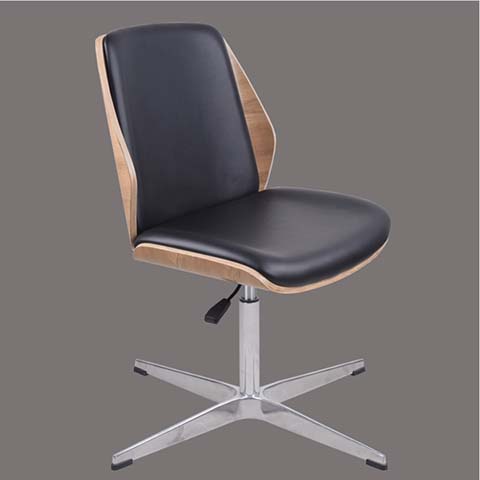 Armless Swivel Height-Adjustable Office Desk Chair with Bent Wood Shell