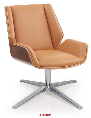 Tan Faux Leather Upholstered Swivel Lounge Chair with Polished Aluminum 4-Star Base