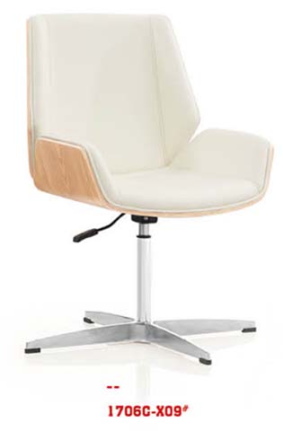 Armless Height-Adjustable Swivel Office Task Chair with Bent Wood Side Trim and Four-Star Polished Aluminum Stationary Base